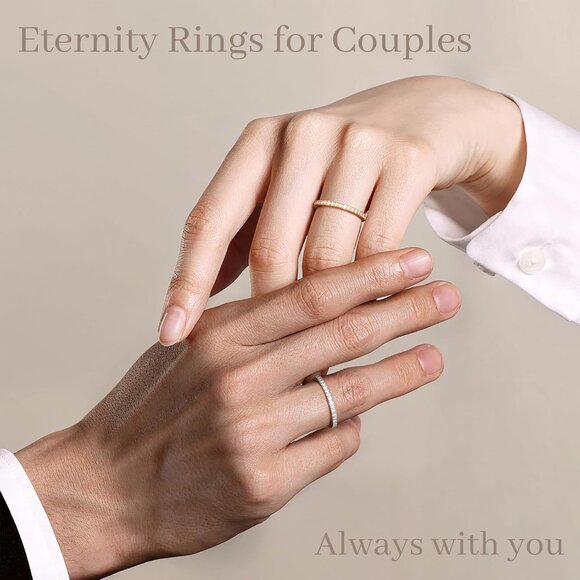 Gold Wedding Band Rings for Women, Cubic Zirconia Promise Eternity Engagement Ri - Picture 3 of 9